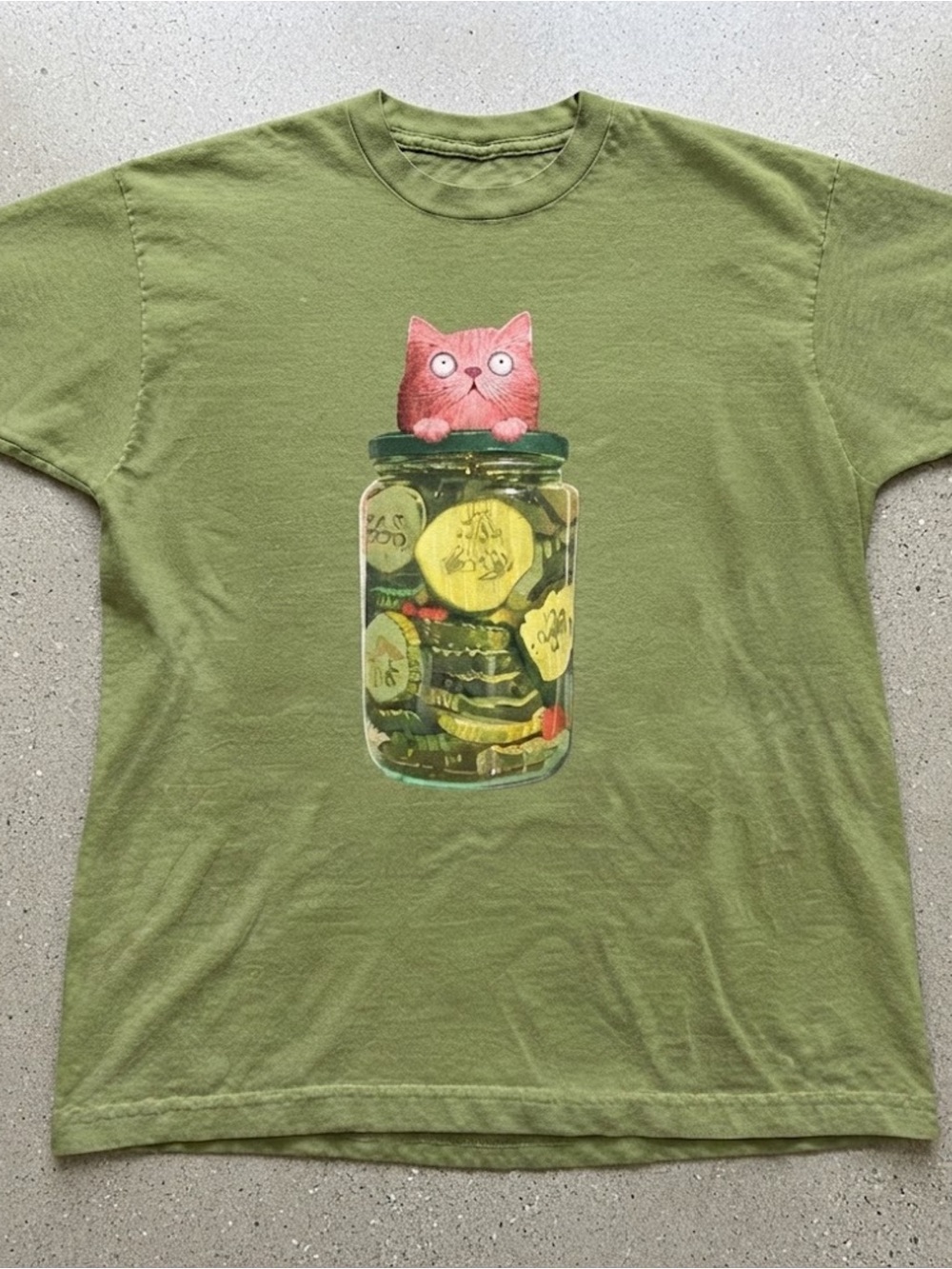 Funny Pink Cat In Pickle Jar Graphic Cute Animal Gildan T-Shirt